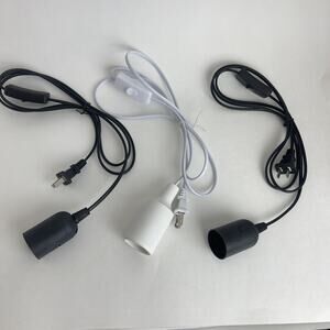 Lot Of 3 E27 Bulb Lamp Holder With Cable & Switch, Light Socket Black & White